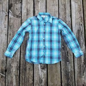 Turquoise blue plaid button up shirt size medium